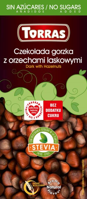 Czekolada gorzka z orzechami laskowymi ze stewią 125 g - Torras