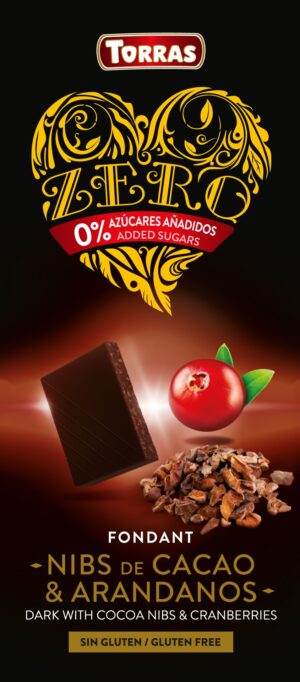 Czekolada gorzka z ziarnami kakao i żurawiną ZERO 125 g - Torras